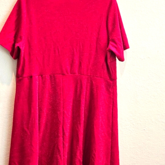 Encore Pullover Comfy Event Shimmer Fit Flare stretch red dress, midi v-neck  16 - Picture 2 of 4